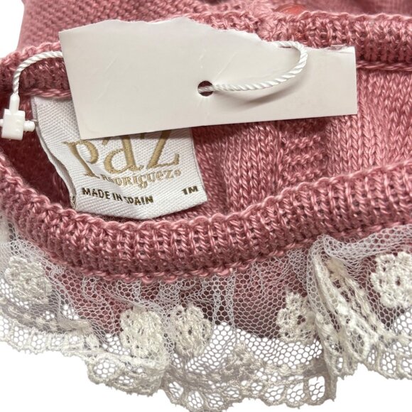 Paz Rodriguez Knit Cardigan Lace Collar 1M Pink Cotton Blend Spain - Picture 4 of 4
